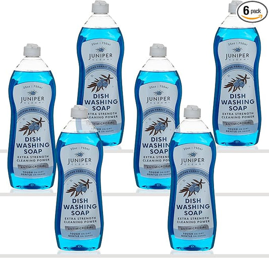Juniper CLEAN, Dish Soap, Juniper Scent, Liquid Dish Washing Soap Squeeze Bottle 25 Fl Oz (Pack of 6)