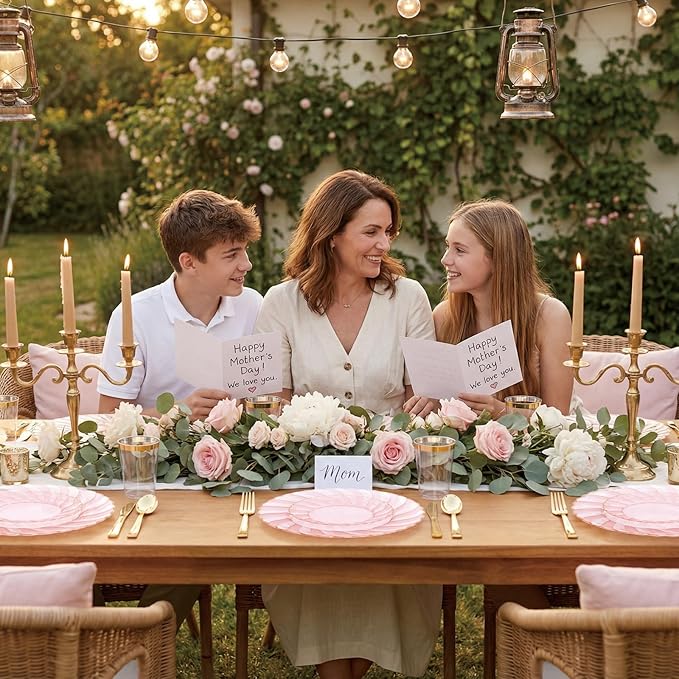 YOUBET 125Pieces Clear Pink Plastic Plates with Gold Rim - Gold Plastic Silverware Include 25 Dinner Plates 25 Dessert Plates 75 Golden Silverwares for Wedding Birthday & Parties Easter Mothers Day