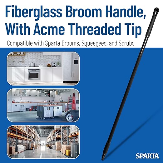 SPARTA 41225EC03 Fiberglass Broom Handle, Mop Handle, Replacement Handle With Acme Threaded Tip For Commercial Cleaning, 48 Inches, Black, (Pack of 12)