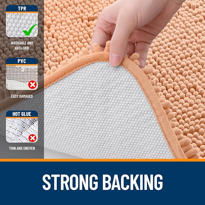 OLANLY Small Bathroom Rugs 24x16, Extra Soft Absorbent Chenille Bath Rugs, Rubber Backing Quick Dry, Machine Washable Bath Mats for Bathroom Floor, Tub and Shower, Home Decor Accessories, Peach