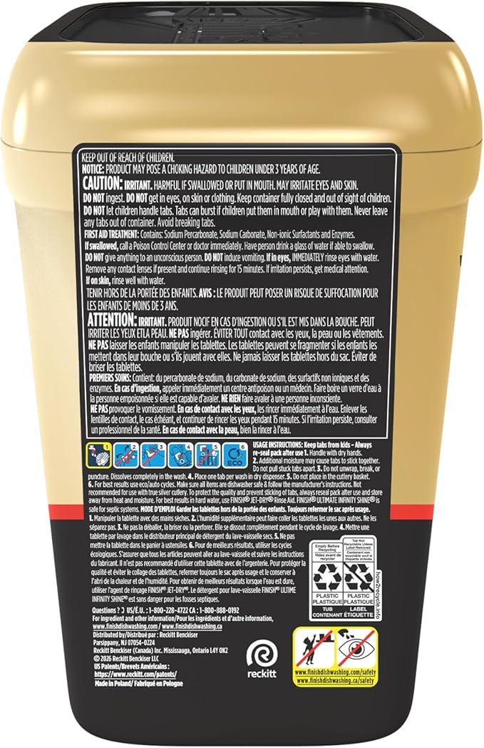 Finish Ultimate Infinity Shine Dishwasher Pods, No Pre-Rinse Dishwasher Detergent Soap Removes Burnt-On Stain, with Protector Shield & CycleSync Technology, Degreasing & Scrubbing Power, 62 Count