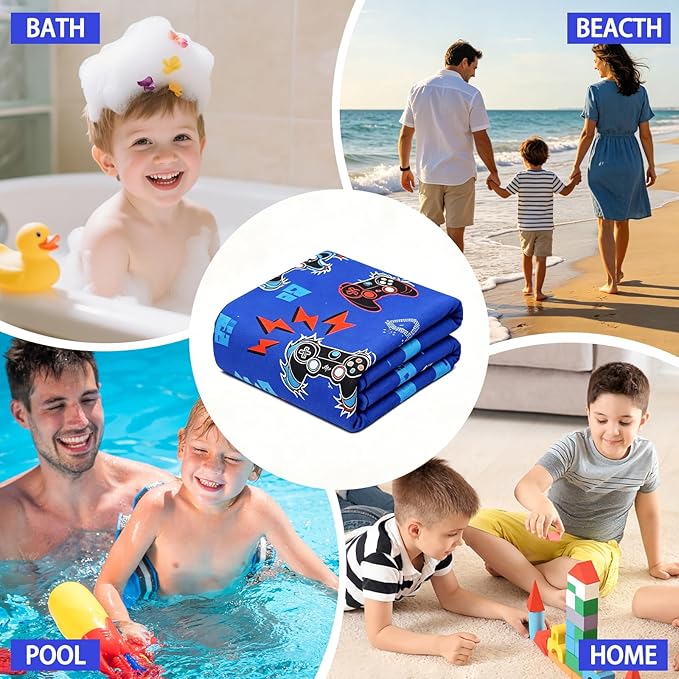 Hooded Towels for Kids - Superfine Fiber Video Gaming Gamepad Toddler Hood Bath Towels Beach Hooded Poncho Absorbent Pool Toddler Swim Bath Wrap for Boys & Girls 3-10 Years, 50 * 30 inches