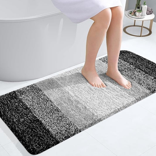 OLANLY Bathroom Runner Rugs Mat 44x20, Extra Soft Absorbent Microfiber Bath Rugs, Rubber Backing, Quick Dry, Washable Long Bath Mats for Bathroom Floor, Tub and Shower, Home Decor Accessories, Black