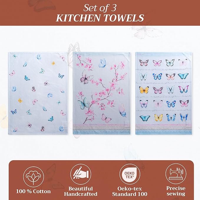 Maison d' Hermine Kitchen Towels Set of 3 100% Cotton 27.50" x 20" Reusable Cloth Tea Dish Towels Absorbent with Hanging Loop for Kitchen Farmhouse Hotel Spring Summer - Blossoms in Spring