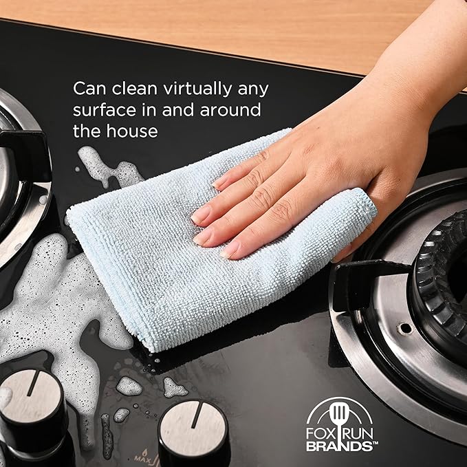 Fox Run Colorful Microfiber Cleaning Cloth Set, Includes Blue, Green and Cream Kitchen and Home Cleaning Towels