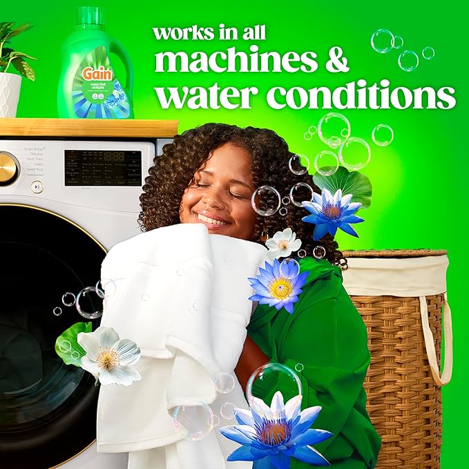 Gain Liquid Laundry Detergent with Odor Defense, Waterfall Delight Scent, Laundry Soap For HE Washing Machines, 132 fl oz, 100 Loads (Packaging May Vary)