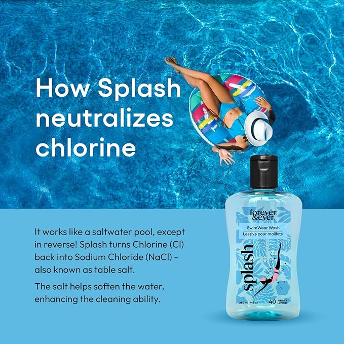 Splash Natural Laundry Detergent for Swimwear, Chlorine Neutralizer Swimsuit Wash, Hypoallergenic Liquid Laundry Detergent, Nontoxic & Color Safe Formula, High Efficiency (HE) Safe, 9.5 oz, 1-Pack