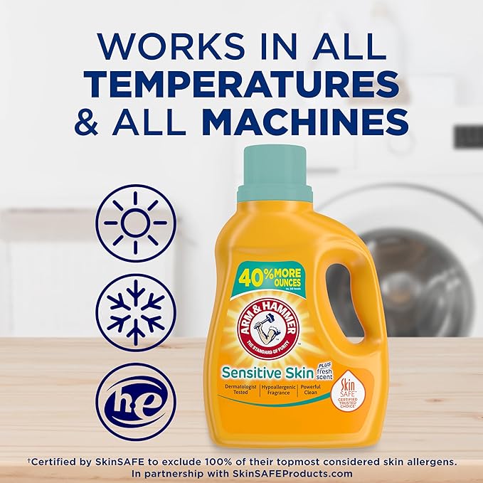 ARM & HAMMER Sensitive Skin Liquid Laundry Detergent, Fresh Scent, 105 fl oz, 105 Loads (Pack of 2)