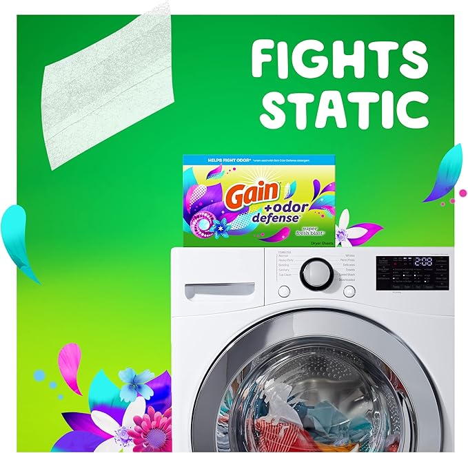 Gain Dryer Sheets Plus Odor Defense, Super Fresh Blast Scent, 240 Count, Helps fight static and odor, laundry sheets