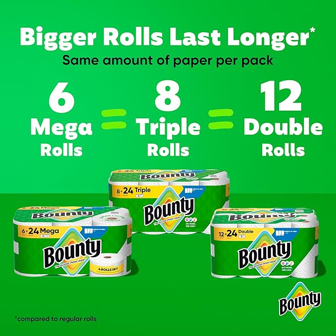 Bounty Select-A-Size Paper Towels, White, 6 Mega Rolls = 24 Regular Rolls