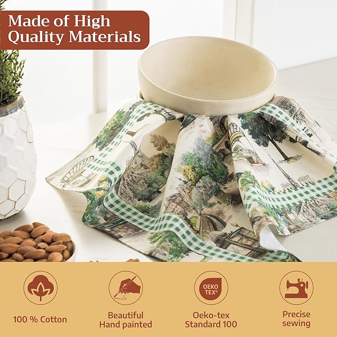 Maison d' Hermine 100% Cotton Cloth Napkins Set of 4 Everyday Reusable Square Napkins Cloth Washable Dinner Party Wedding Restaurant Hotel Kitchen Spring Summer (Paris Voyage, 18" x 18")