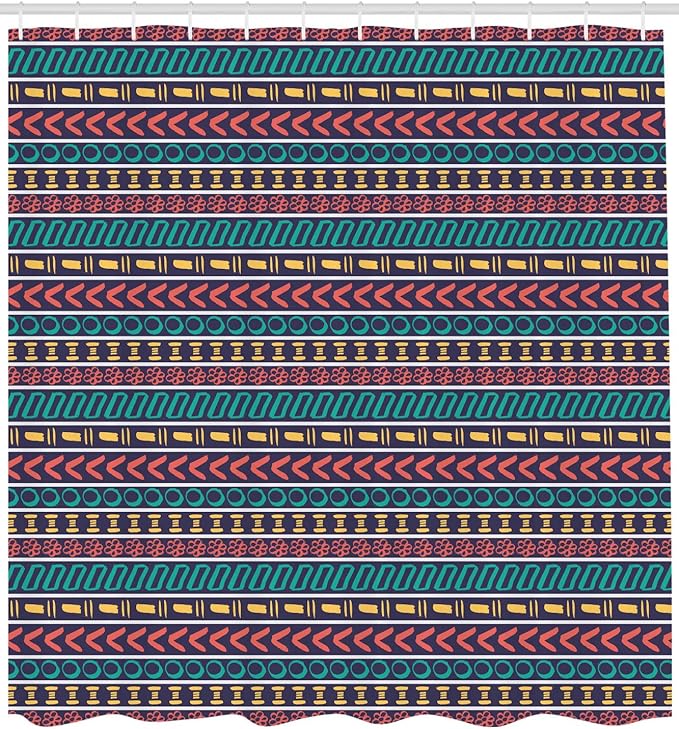 Ambesonne Striped Shower Curtain, Style Pattern Geometric Trippy Forms Art Print, Cloth Fabric Bathroom Decor Set with Hooks, 69" W x 84" L, Multicolor