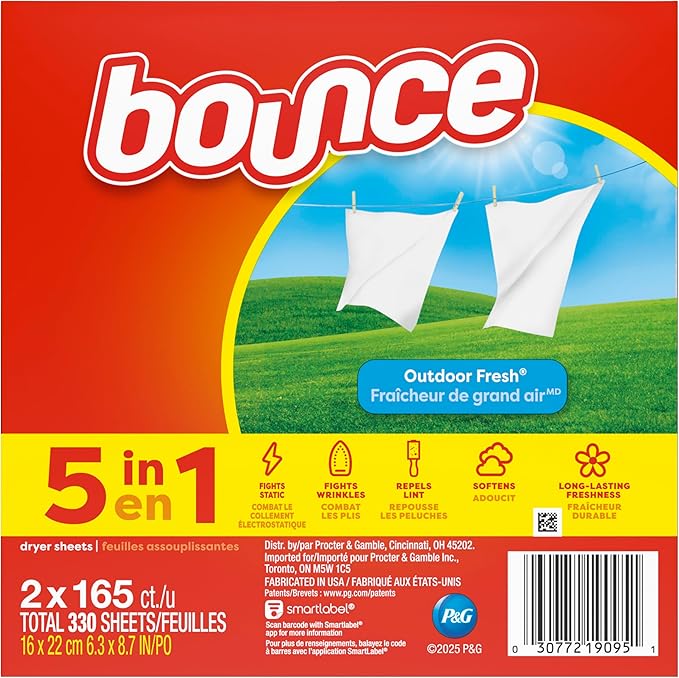 Bounce Dryer Sheets, 330 count, Outdoor Fresh Scent, Fabric Softener Sheets, Reduces Static, Softens and Fights Wrinkles (Pack of 3)
