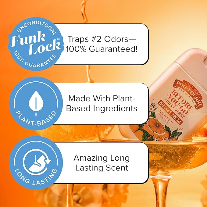 Poo-Pourri Before-You-Go Pocket Toilet Spray, Travel Essentials, Mandarin Mimosa, 1 Fl Oz, Up to 50 Uses, On-The-Go Bathroom Odor Deodorizer with Essential Oils, TSA Approved Size
