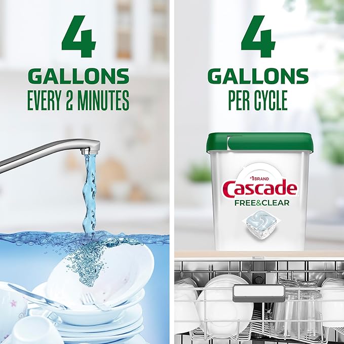 Cascade Free & Clear Dishwasher Pods, Dishwasher Detergent, Dish Detergent Soap, Unscented, 62ct