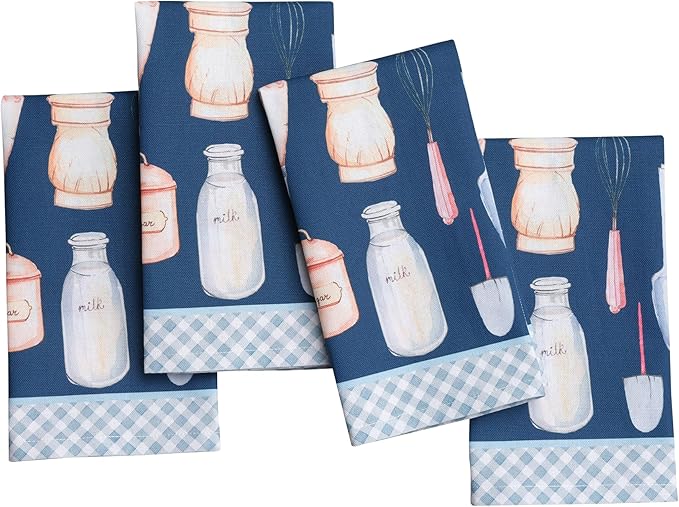 Maison d' Hermine 100% Cotton Cloth Napkins Set of 4 Everyday Reusable Square Napkins Cloth Washable Dinner Party Wedding Restaurant Hotel Kitchen Spring Summer (Let's Bake, 18" x 18")