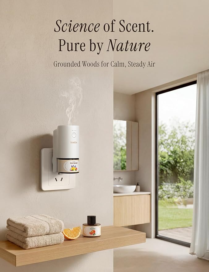 Plug-in Air Freshener for Home, Waterless Essential Oil Diffuser for Bedroom and Bathroom, Non-Toxic Formula for Pets and Nursery, 120 Days Runtime, Refillable Cedarwood Citrus Veil(Red)