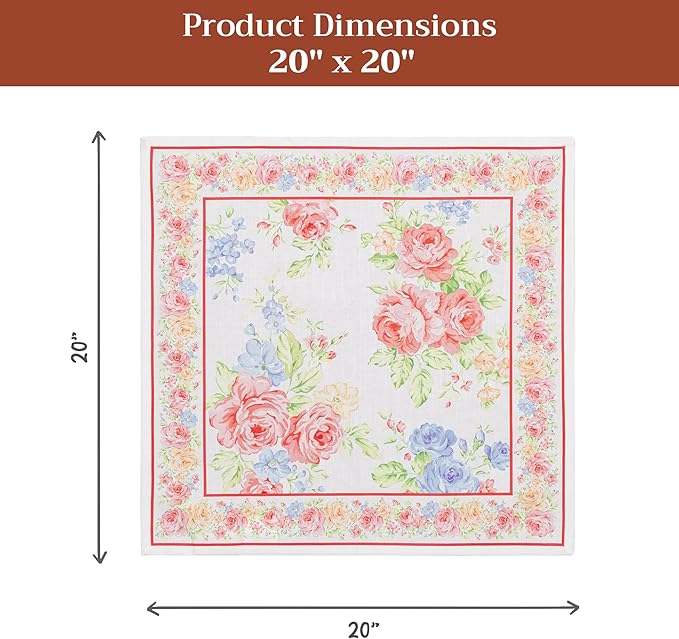 Maison d' Hermine 100% Cotton Cloth Napkins Set of 4 Everyday Reusable Square Napkins Cloth Washable Dinner Party Wedding Restaurant Hotel Kitchen Spring Summer (Vintage Floral, 20" x 20")