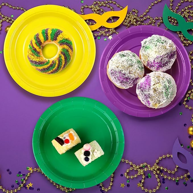 Kochorie 60 Pieces Mardi Gras Disposable Paper Plates 9 Inch Heavy Duty Dinner Plates, Solid Color, Carnival Table Decorations Mardi Gras Party Supplies for Birthdays, Weddings, Daily Use