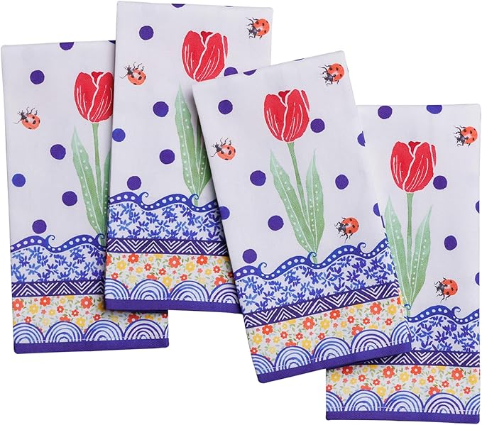 Maison d' Hermine 100% Cotton Cloth Napkins Set of 4 Everyday Reusable Square Napkins Cloth Washable Dinner Party Wedding Restaurant Hotel Kitchen Spring Summer (Folky Floral, 18" x 18")