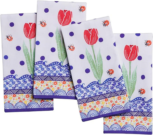 Maison d' Hermine 100% Cotton Cloth Napkins Set of 4 Everyday Reusable Square Napkins Cloth Washable Dinner Party Wedding Restaurant Hotel Kitchen Spring Summer (Folky Floral, 18" x 18")