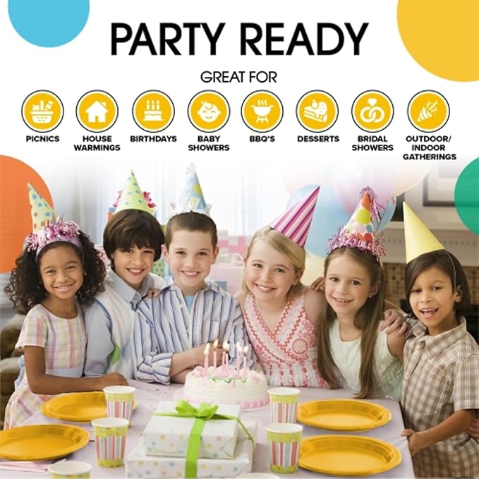 Exquisite Party Solids Yellow Plastic Plates For Party Supplies 7" Yellow Disposable Plates Heavy Duty 50 Pcs Plastic Dinnerware Sets Heavy Duty 350 GSM Disposable Dinnerware Set