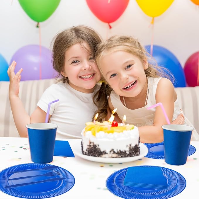 210pcs Blue Plates And Napkins Party Supplies -Plastic Silverware, Paper Cups And Plates.Napkinsdisposable Party Cutlery Set Serves 30