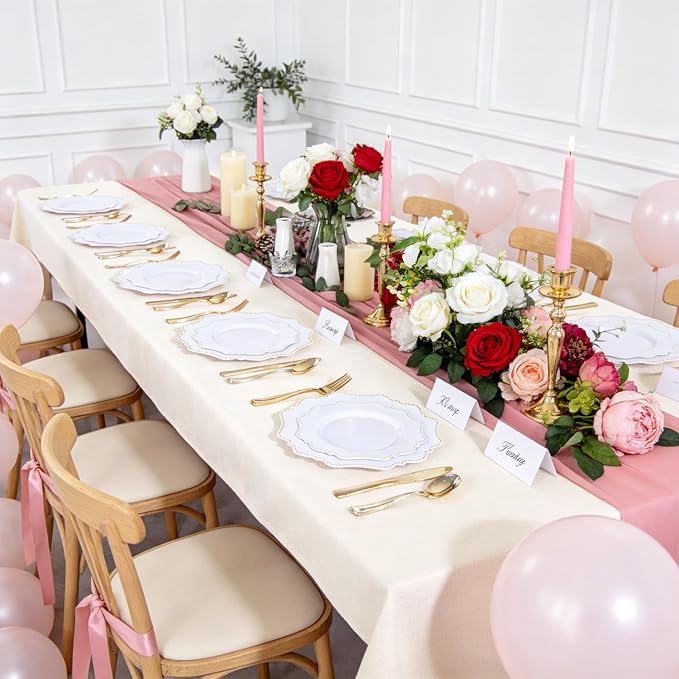 COLOSUS 60pcs White and Gold Disposable Plastic Plates Set, Gold White Party Plates, 30pcs Dinner Plates and 30pcs Salad/Dessert Plates for Wedding, Party, Anniversary, Daily Use
