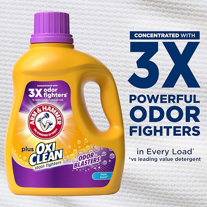 Arm & Hammer Plus Oxiclean Odor Blasters Fresh Burst, 77 Loads Liquid Laundry Detergent, 100.5 Fl Oz