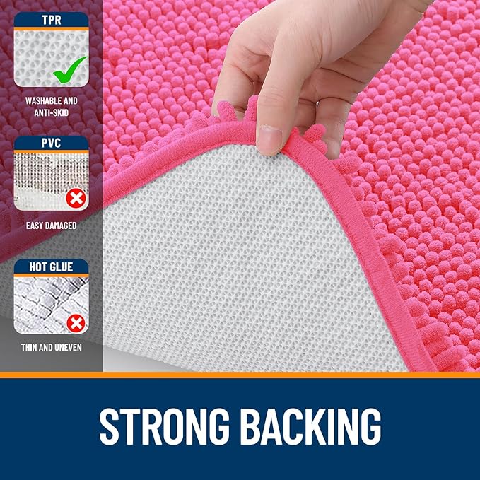OLANLY Bathroom Runner Rugs 44x24, Soft Absorbent Chenille Bath Rugs, Rubber Backing Quick Dry, Machine Washable Long Bath Mats for Bathroom Floor, Tub and Shower, Home Decor Accessories, Hot Pink