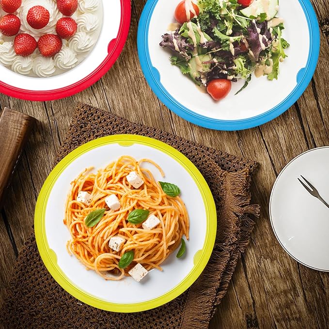 EBIGIC Paper Plate Holders 8 Packs with Snap-in Grooves 10.5 Inch Plastic Paper Plate Holders Reusable 4 Color Heavy Duty Supports for Picnic Party Dinner