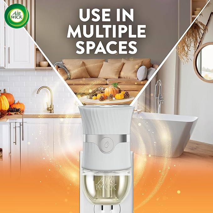 Air Wick Plug In Scented Oil Refill, Infused with Essential Oils, Plug In Air Fresheners for Home, Pumpkin Spice, 4 ct