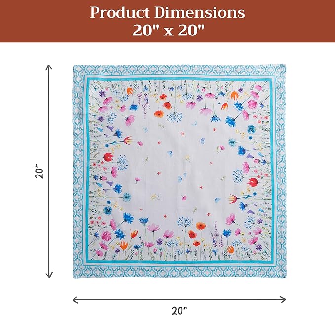 Maison d' Hermine 100% Cotton Cloth Napkins Set of 4 Everyday Reusable Square Napkins Cloth Washable Dinner Party Wedding Restaurant Hotel Kitchen Spring Summer (Flower in The Field, 20" x 20")