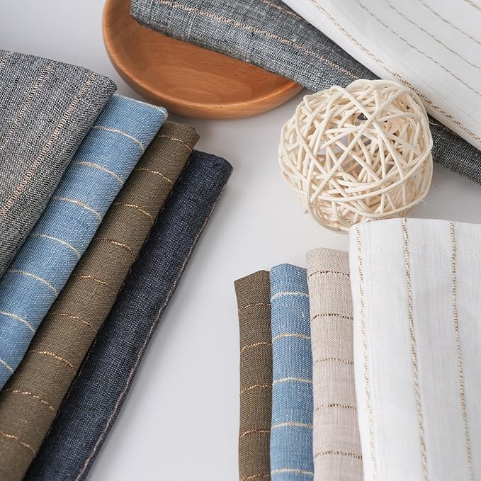 100% Pure Linen Kitchen Towels Set of 2 - French Stripe Design 18 x 24 Inch Dish Hand Towels - Handcrafted from Flax Linen Tea Towels- Linen