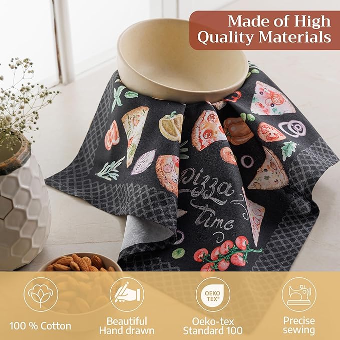 Maison d' Hermine 100% Cotton Cloth Napkins Set of 4 Everyday Reusable Square Napkins Cloth Washable Dinner Party Wedding Restaurant Hotel Kitchen Spring Summer (Pizza, 18" x 18")