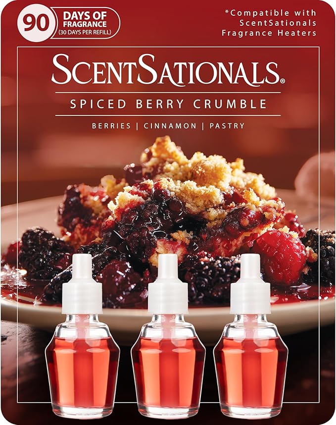ScentSationals Spiced Berry Crumble Fragrance Oil Plug In Air Freshener Refills 3-Pack - Works with Scentsationals Wall Plugs, Long-Lasting Home Fragrance, 0.8 fl oz Each, Packaging May Vary