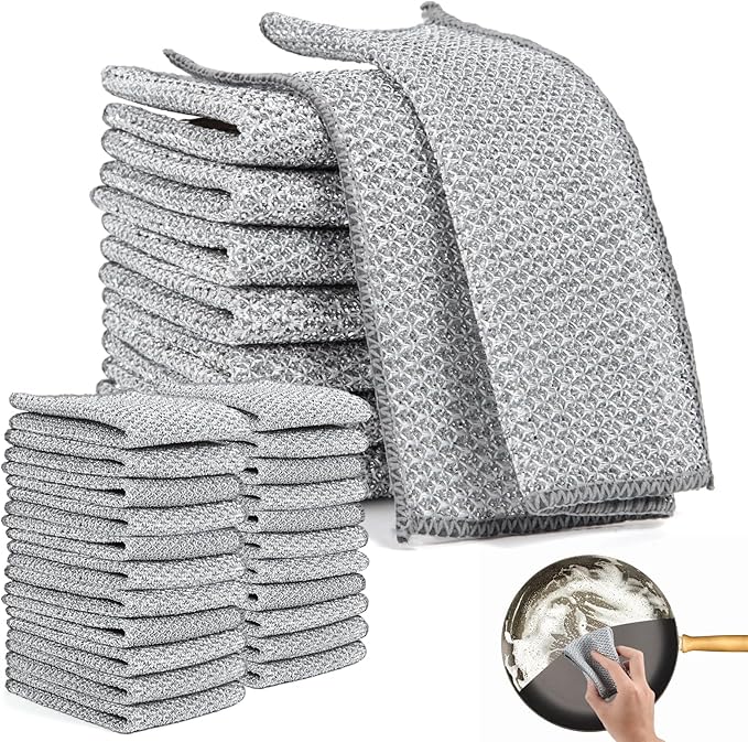 30 pcs Dish Rags, Multipurpose Wire Dishwashing Rags for Wet and Dry, Household Wire Dishcloth