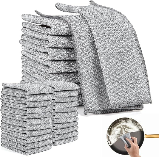 30 pcs Dish Rags, Multipurpose Wire Dishwashing Rags for Wet and Dry, Household Wire Dishcloth