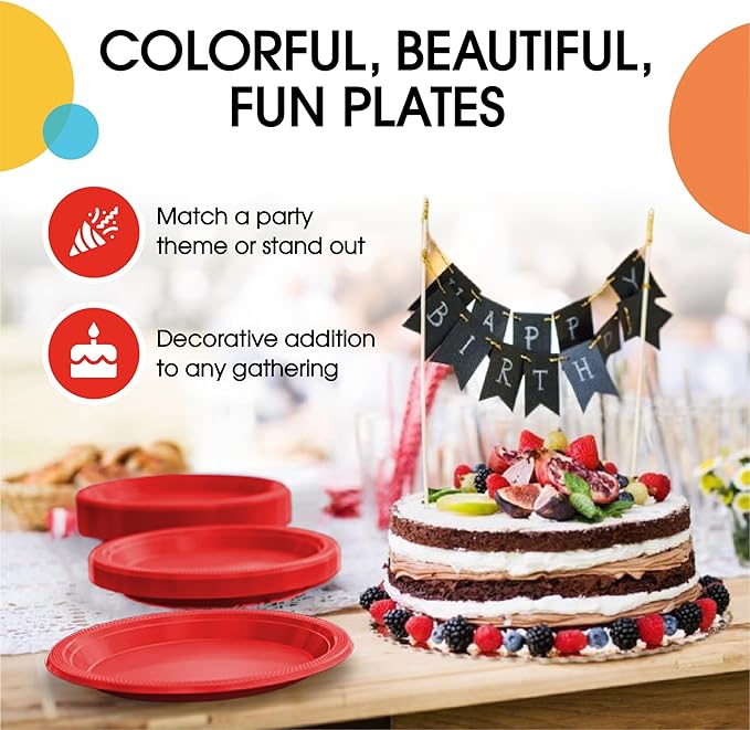 Exquisite Party Solids Red Plastic Plates For Party Supplies 7" Red Disposable Plates Heavy Duty 50 Pcs Plastic Dinnerware Sets Heavy Duty 350 GSM Disposable Dinnerware Set