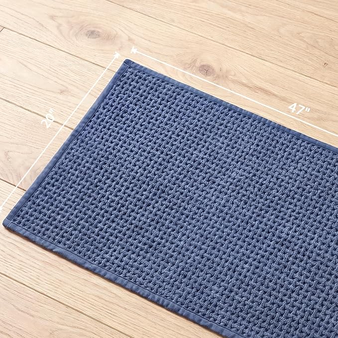 Bathroom Rugs Non Slip Washable, Super Absorbent Thin Bath Mat for Small Quick Dry Low Pile Bathroom Rug, (Navy Blue, 47″x20″)