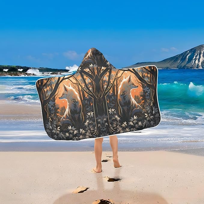 Hooded Towel for Kids Dreamy Fox in The Forest Beach Wrap Bath Towels 50x23.5in