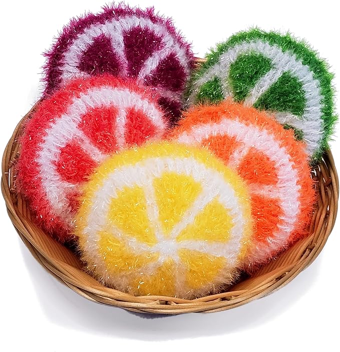 100% Handmade Dish Scrubber Crochet Fruit Design Dishwash Scrubbies 3 Qty