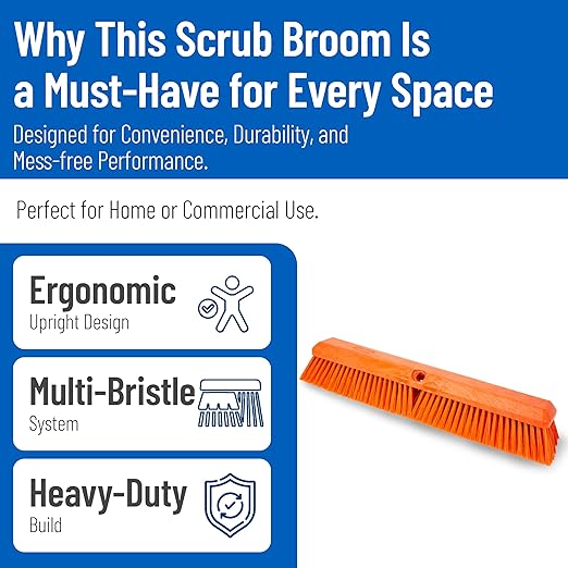SPARTA 41891EC24 Omni Sweep Plastic Push Broom Head, Heavy Duty, Industrial Broom with Color Code System for Outdoor, Indoor, Concrete, Patio, Kitchen, Bathroom, 24 Inches, Orange, (Pack of 12)