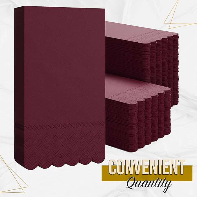 Party Solids Burgundy Scalloped Napkins Disposable 20 Pcs 3-Ply Burgundy Scalloped Dinner Napkins Disposable Decorative for Dinners & Parties, Paper Guest Towels for Bathroom & Party Supplies