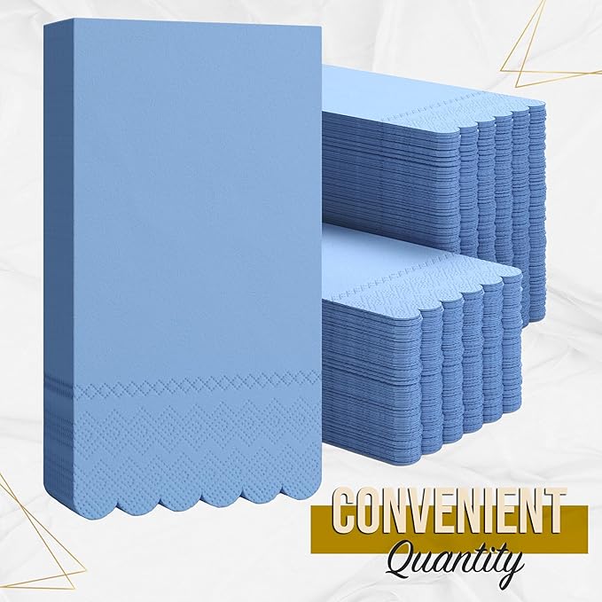 Party Solids Light Blue Scalloped Napkins Disposable 20 Pcs 3-Ply Light Blue Scalloped Dinner Napkins Disposable Decorative for Dinners & Parties, Paper Guest Towels for Bathroom & Party Supplies