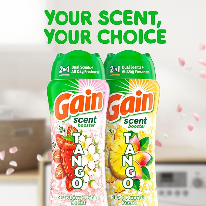 Gain Tango 2-in-1 Laundry Scent Booster Beads, Strawberry and Shea Scent, 21.1 oz, Laundry Beads with Dual Scents Plus All Day Freshness (Pack of 4)
