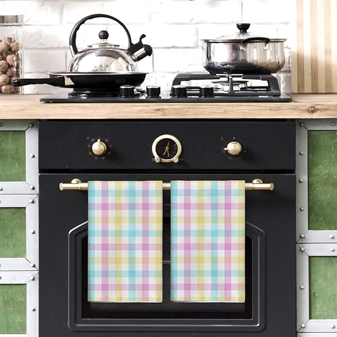 Spring Kitchen Towels Happy Easter Dish Towels Farmhouse Buffalo Plaid Decor Happy Easter Decorations for Home Party Simple Life