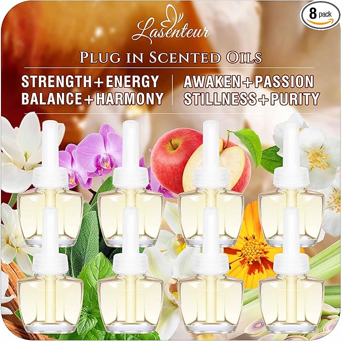 Plug In Air Freshener Refills 8 Pack - Fresh floral, Fruity scent, Complex fragrance, Woody Scented Refill for Home, Bedroom, Bathroom Use, Compatible with Air Wick & Glade, Not Include Glade Plus