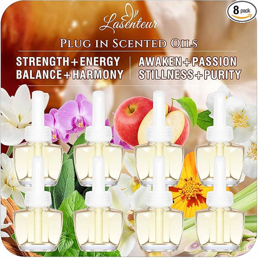 Plug In Air Freshener Refills 8 Pack - Fresh floral, Fruity scent, Complex fragrance, Woody Scented Refill for Home, Bedroom, Bathroom Use, Compatible with Air Wick & Glade, Not Include Glade Plus