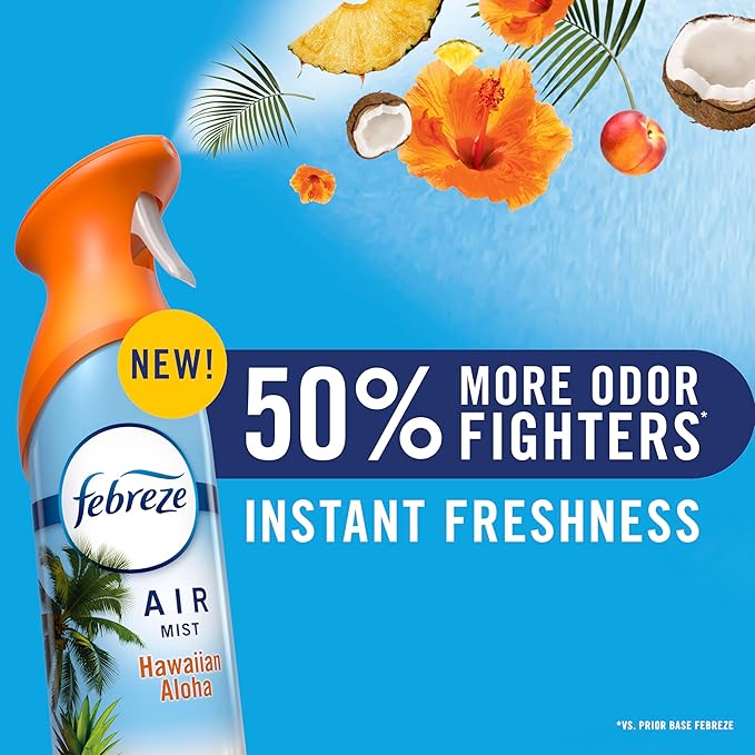 Febreze Air Mist, Air Freshener Spray, Odor Fighting Room Spray, Deodorizer for Home Bathroom Kitchen Office Apartment Dorm Room Classroom, Juicy Summer Peaches Scent, 8.1oz (Pack of 3)